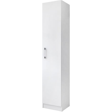 Armario escobero multiusos de una puerta reversible. Color blanco (Alto 170 cm/Ancho 35 cm/Fondo 32 cm)
