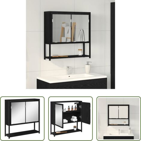 Armario espejo -  Armario con Espejo con estante Roble Negro 60 x 16 x 60 cm