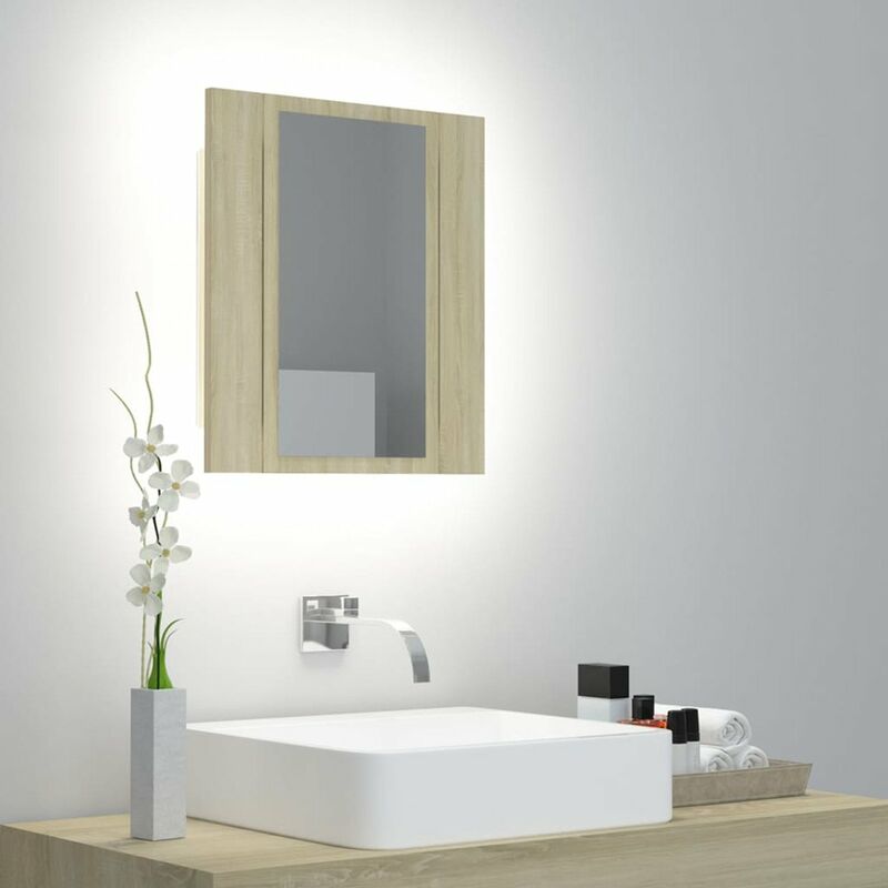 

Armario espejo bano con luz LED roble sonoma 40x12x45 cm