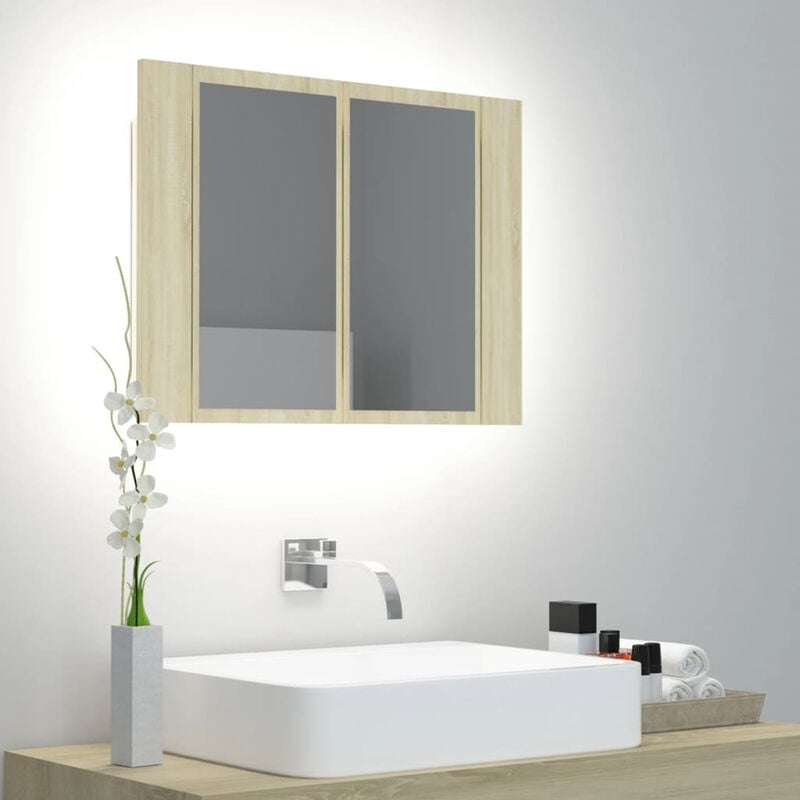 

Asupermall - Armario espejo bano con luz LED roble sonoma 60x12x45 cm