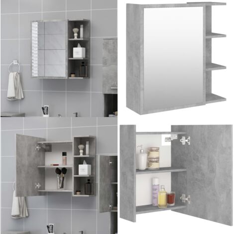 Armario espejo baño contrachapada gris hormigón 62,5x20,5x64 cm - Armario con espejo - Armario pared
