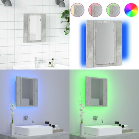 Armario espejo baño luz LED acrílico gris hormigón 40x12x45 cm - Espejo baño - Luz LED baño
