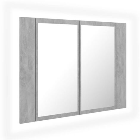 Armario espejo baño luz LED acrílico gris hormigón 60x12x45 cm vidaXL