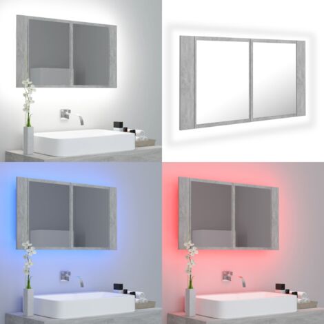 Armario espejo baño luz LED acrílico gris hormigón 80x12x45 cm - Armario con espejo - Armario con luz LED