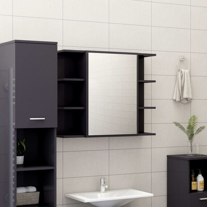 

BHD - Armario espejo de baño aglomerado gris brillante 80x20,5x64cm
