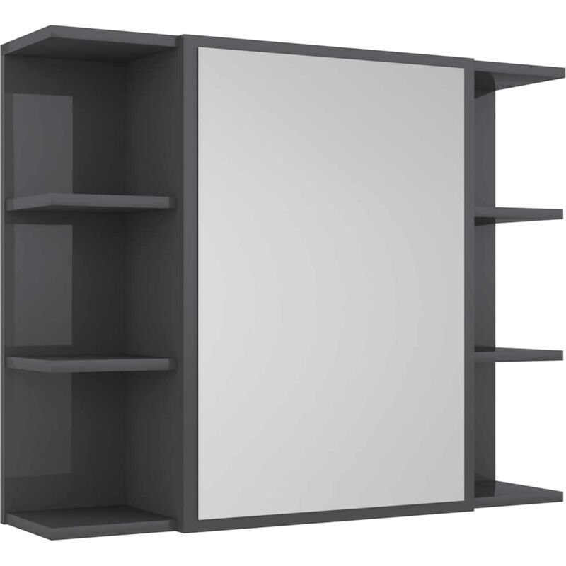 

vidaXL Armario espejo de baño aglomerado gris brillante 80x20,5x64cm - Gris