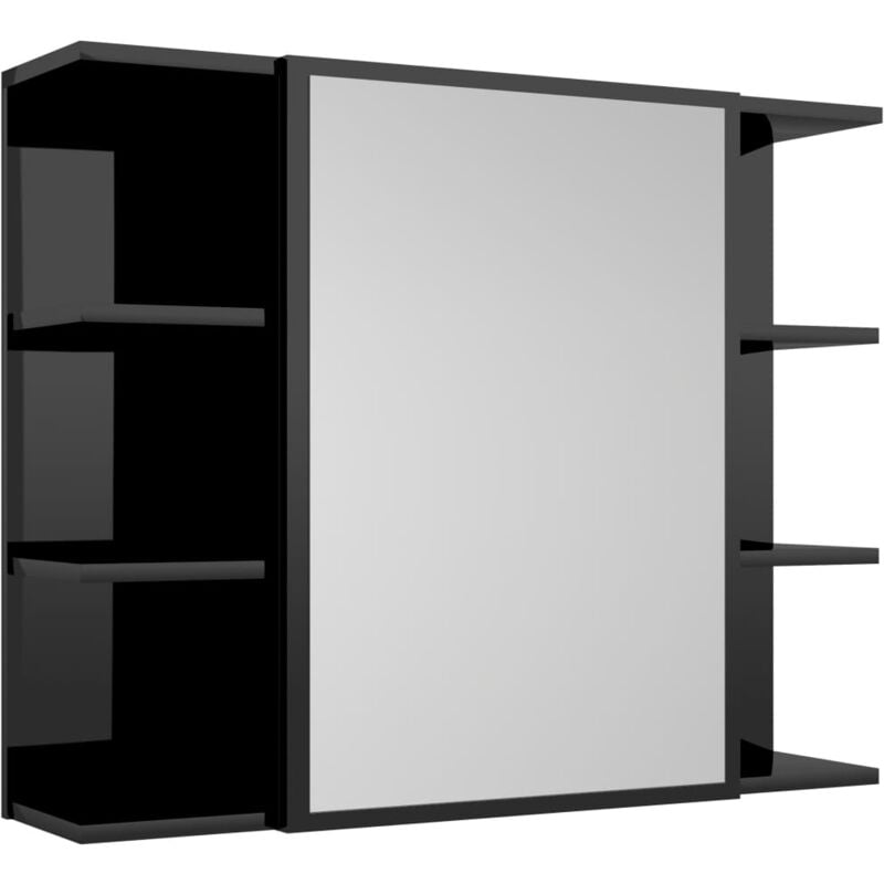 

vidaXL Armario espejo de baño aglomerado negro brillante 80x20,5x64 cm - Negro