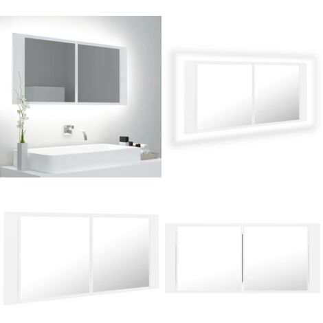 Armario espejo de baño con luz LED acrílico blanco 100x12x45 cm - Espejo con luz LED - Armario con espejo