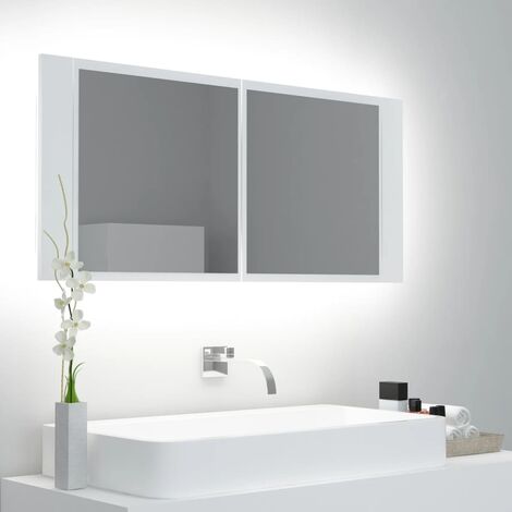 vidaXL Armario espejo baño contrachapada blanco brillo 80x20,5x64 cm