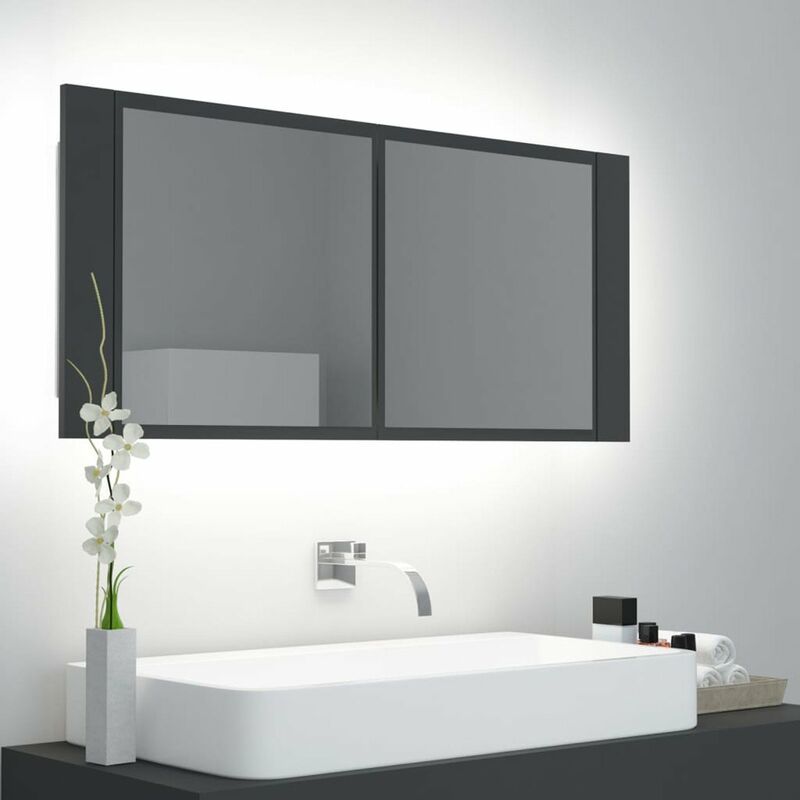 

Armario espejo de bano con luz LED gris 100x12x45 cm