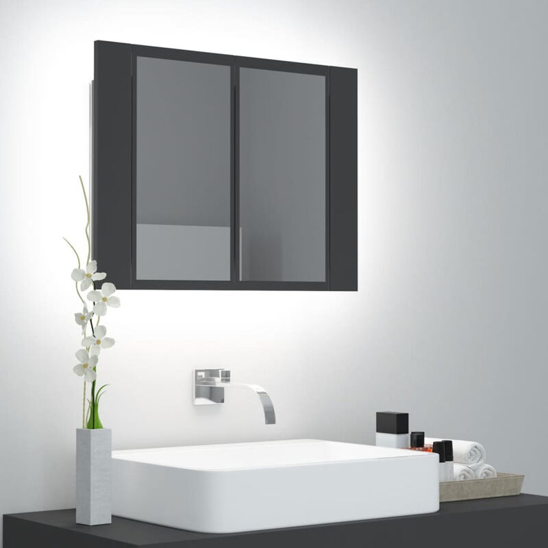 

Armario espejo de bano con luz LED gris 60x12x45 cm