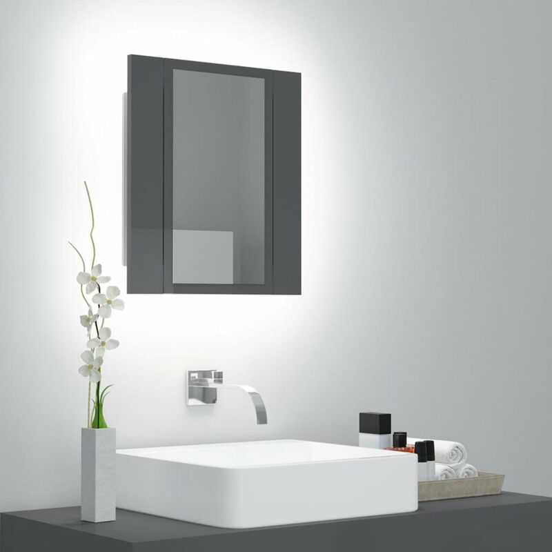 

Armario espejo de bano con luz LED gris brillante 40x12x45 cm