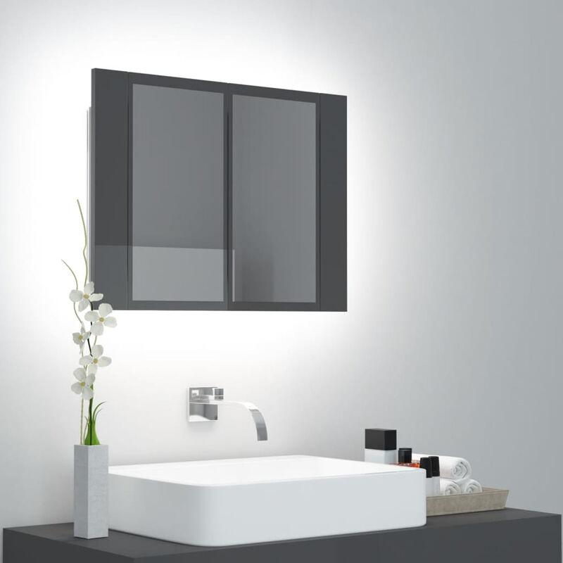 

Armario espejo de bano con luz LED gris brillante 60x12x45 cm