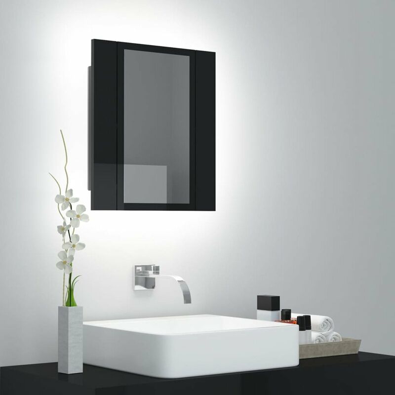 

Armario espejo de bano con luz LED negro brillante 40x12x45 cm