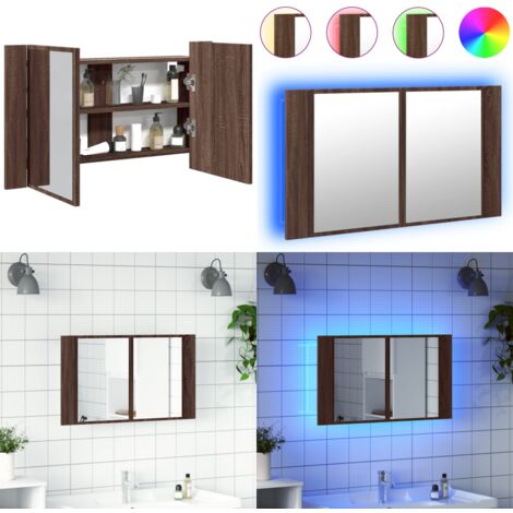 Armario espejo de baño LED acrílico marrón roble 80x12x45 cm - Espejo LED - Armario con espejo