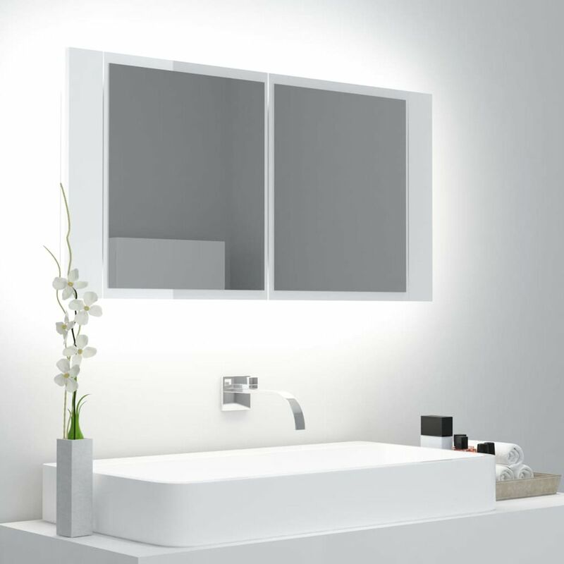

Armario espejo de bano luz LED blanco brillante 90x12x45 cm