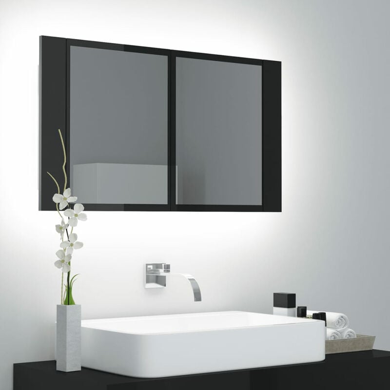 

Armario espejo de bano luz LED negro brillante 80x12x45 cm