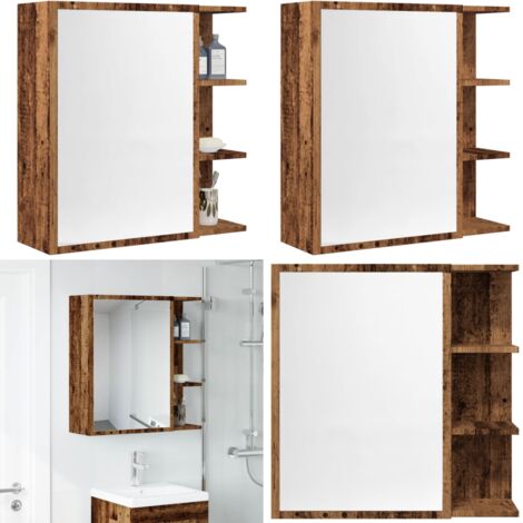 Armario espejo de baño madera envejecida 62,5x20,5x64 cm - Armario con espejo - Armario de baño con espejo