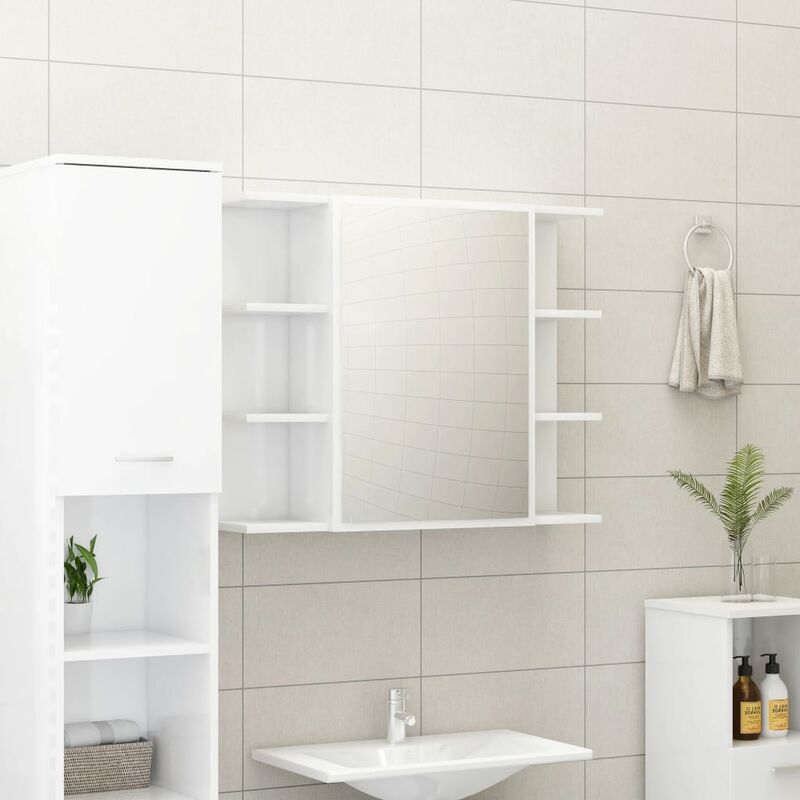 

Youthup - Armario espejo de baño aglomerado blanco brillante 80x20,5x64cm - Blanco