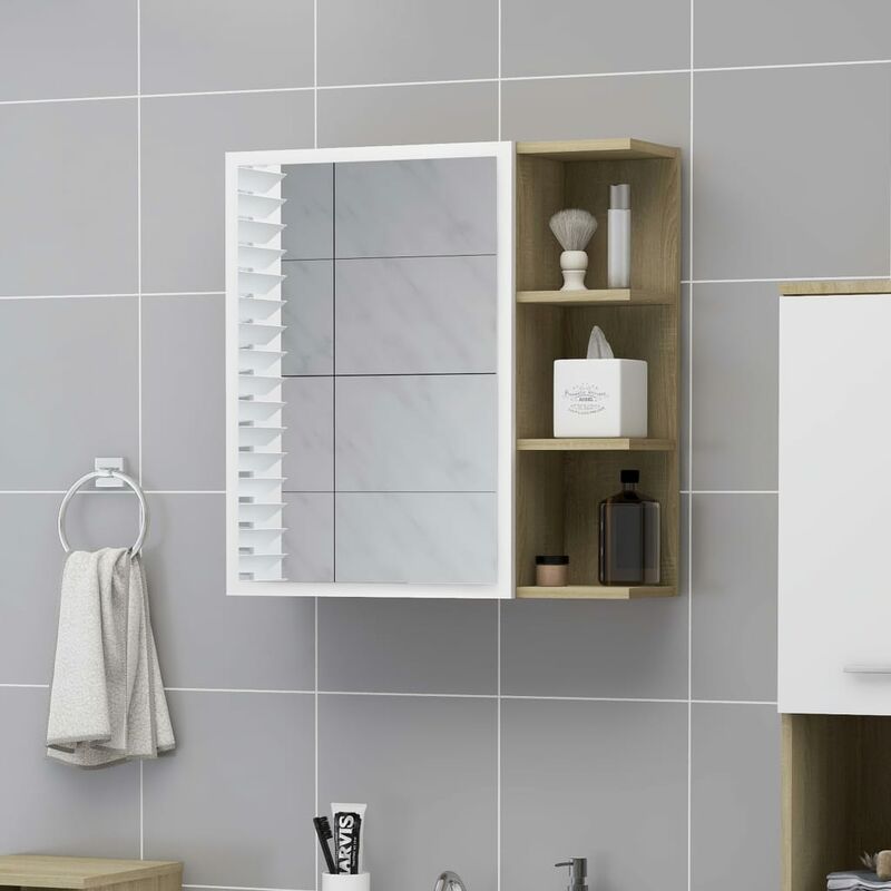 

Youthup - Armario espejo de baño aglomerado blanco Sonoma 62,5x20,5x64 cm - Beige