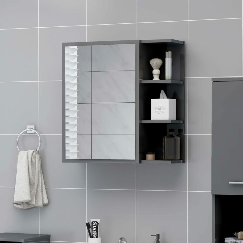 

Youthup - Armario espejo de baño aglomerado gris brillo 62,5x20,5x64 cm - Gris