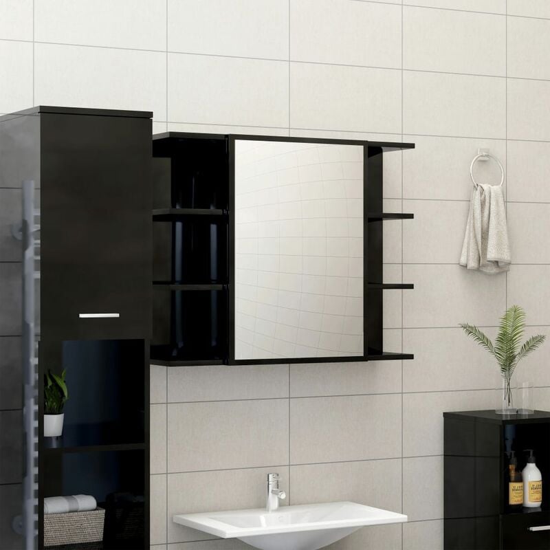 

Youthup - Armario espejo de baño aglomerado negro brillante 80x20,5x64 cm - Negro
