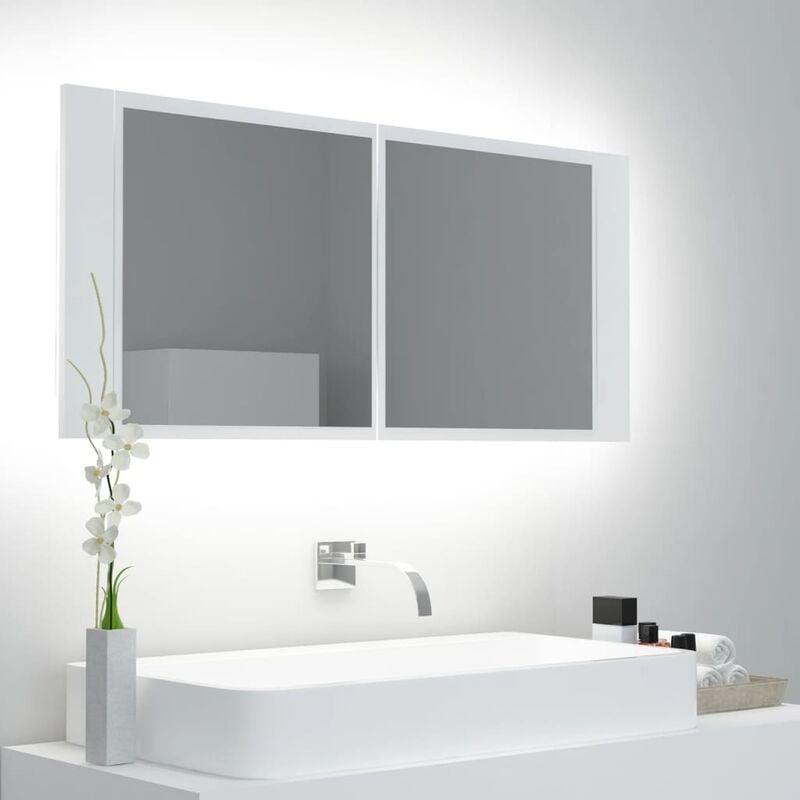 

Armario espejo de baño con luz LED blanco 100x12x45 cm - Blanco