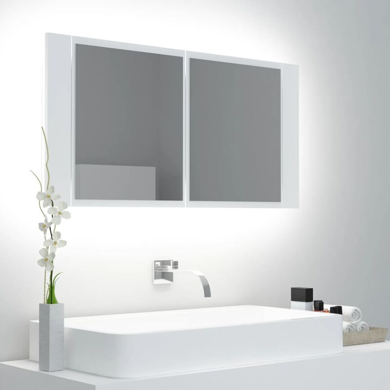 

Armario espejo de baño con luz LED blanco 90x12x45 cm - Blanco