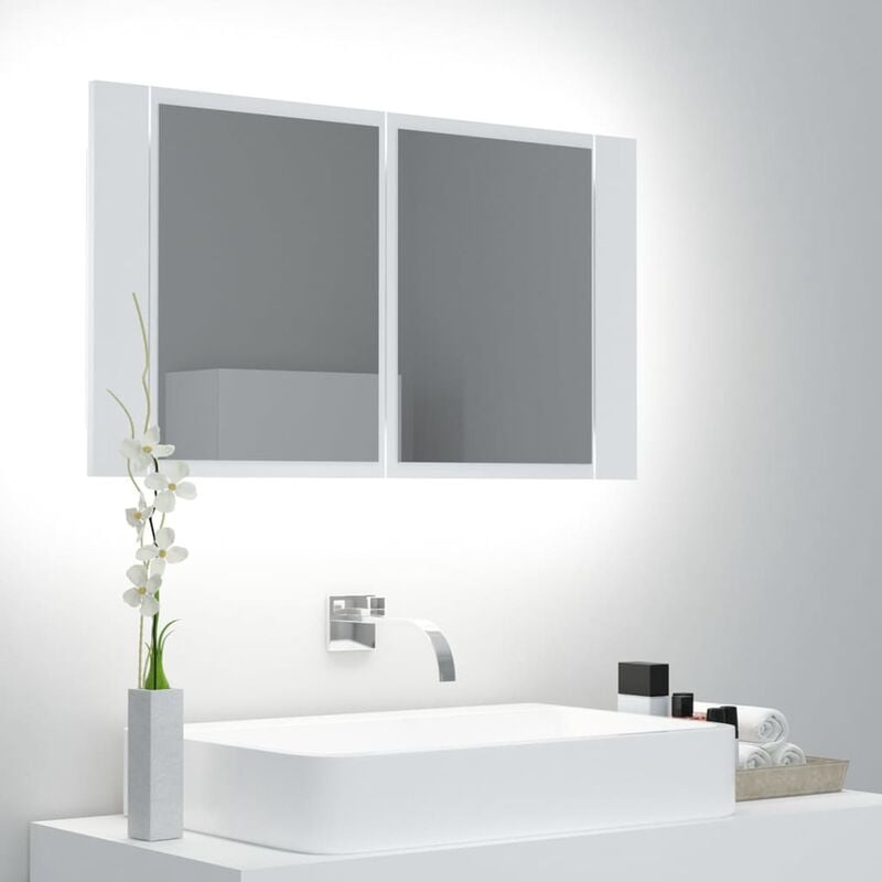 

Armario espejo de baño luz LED blanco 80x12x45 cm - Blanco