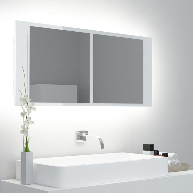 

Armario espejo de baño luz LED blanco brillante 100x12x45 cm - Blanco