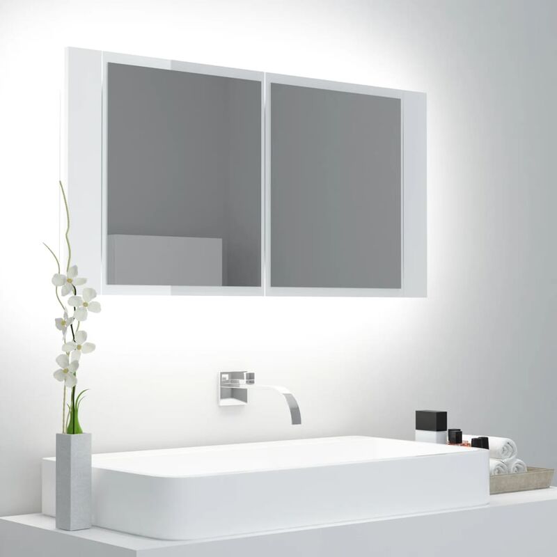 

Armario espejo de baño luz LED blanco brillante 90x12x45 cm - Blanco