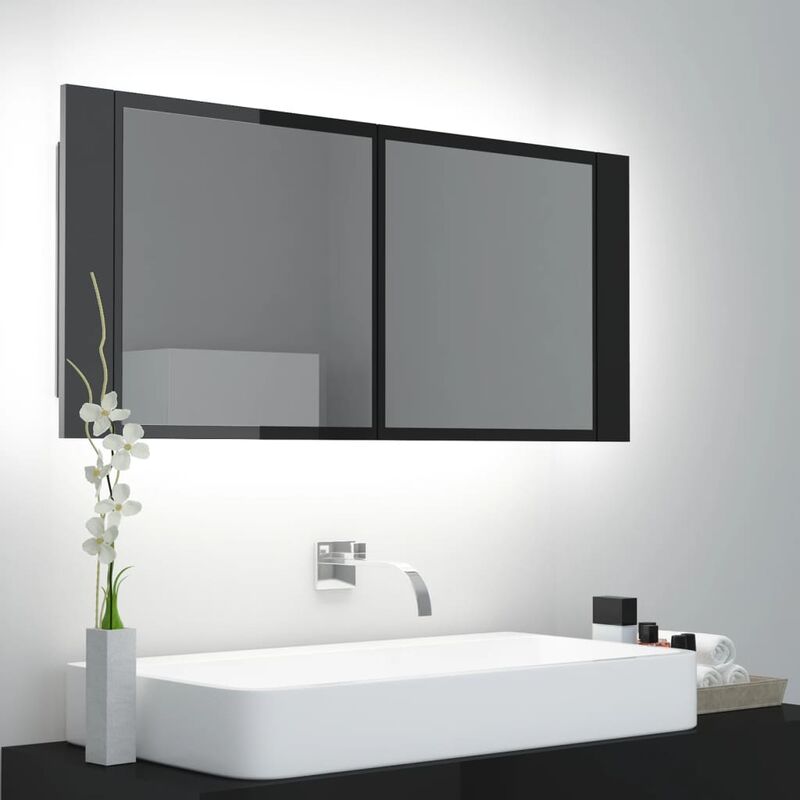 

Armario espejo de baño luz LED negro brillante 100x12x45 cm - Negro