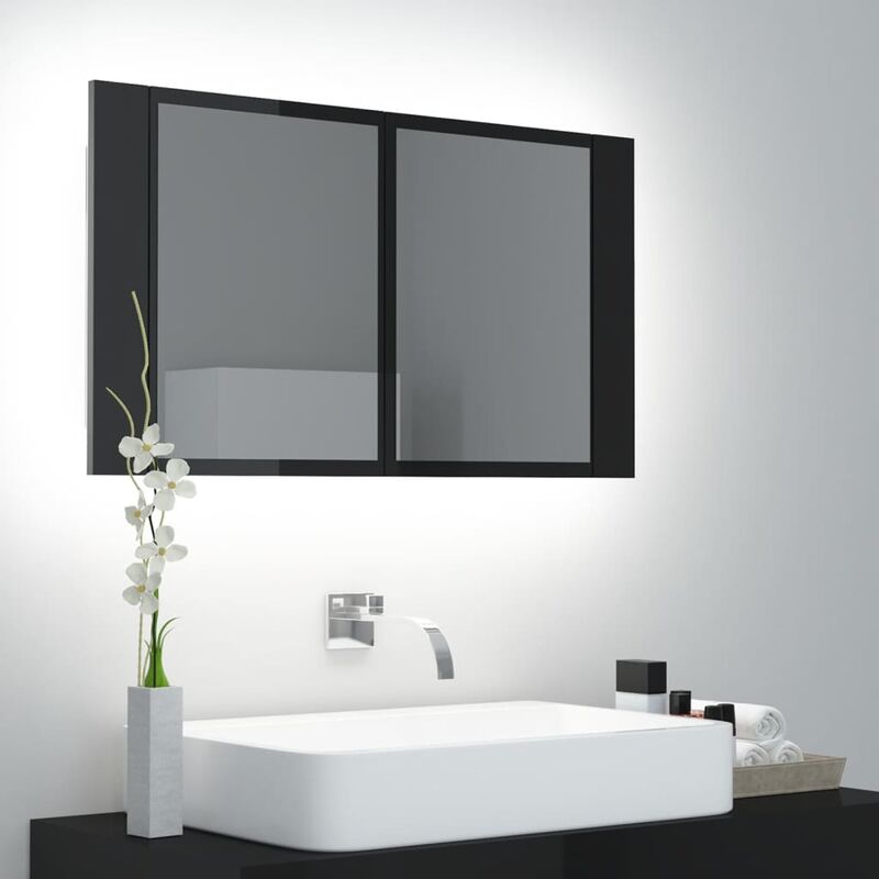 

Armario espejo de baño luz LED negro brillante 80x12x45 cm - Negro
