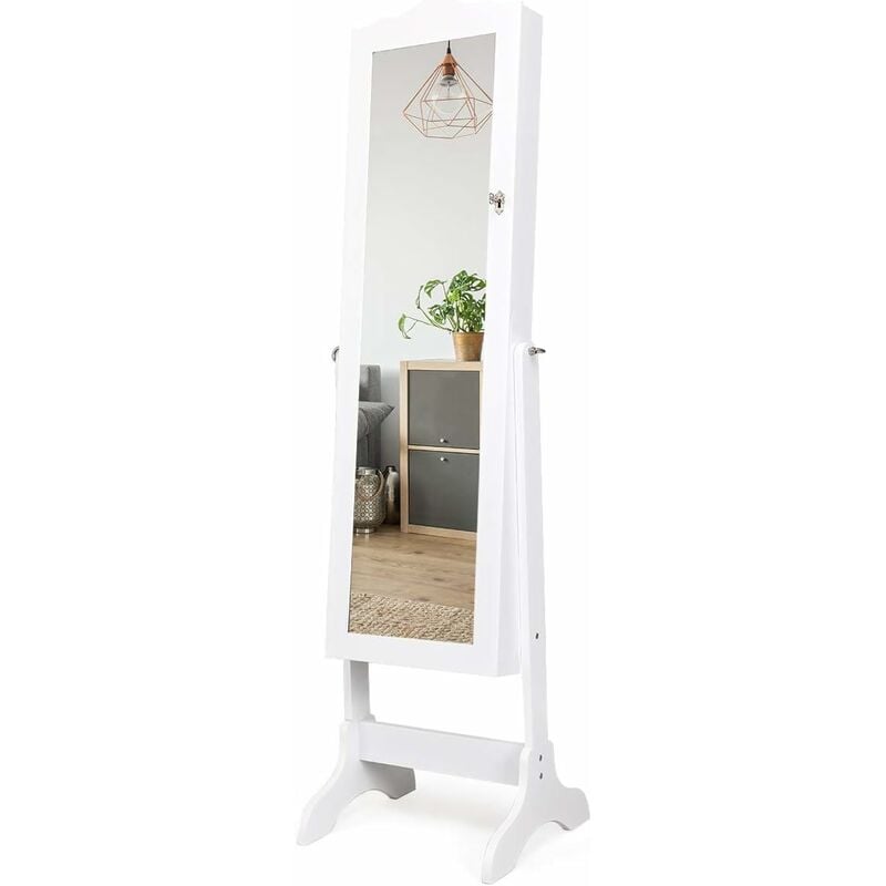 

Costway - Armario Espejo para Joyas con Inclinación Ajustable Gabinete para Joyería con Cerradura Espejo de Pie Organizador para Anillos Cadena y