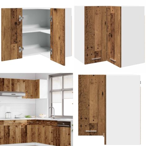 Armario esquinero colgante "Lyon" de madera vieja, 57 x 57 x 60 cm, madera de ingeniería - Armario de esquina cocina - Almacenamiento cocina