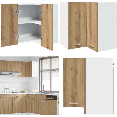 Armario esquinero colgante "Lyon" roble artesanal, 57 x 57 x 60 cm, madera de ingeniería - Armario de cocina - Almacenamiento cocina
