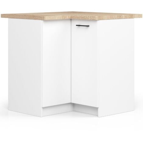 Armario esquinero de cocina AKORD S90 con encimera OLIWIA Blanco 90 cm 2 puertas Blanco 2 estantes 90x46x85 cm