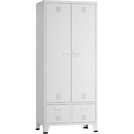Armario/estantería de dormitorio mueble de almacenaje 180 x 90 x 40 cm con 2 cajones acero blanco 030008874