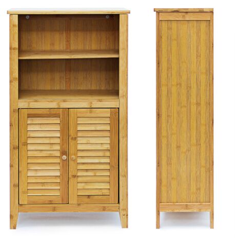 Armario estantería mueble pequeño mesa 2 puertas bambú baño salón multifunción 92 cm 3213056