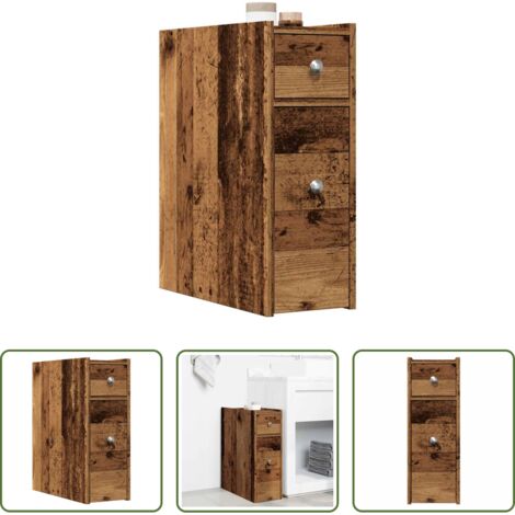 Armario estrecho -  Armario de baño estrecho con ruedas madera envejecida
