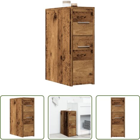 Armario estrecho -  Armario de baño estrecho con ruedas madera envejecida