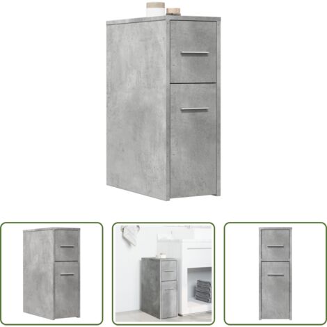 Armario estrecho -  Armario de baño estrecho con ruedas madera gris hormigón