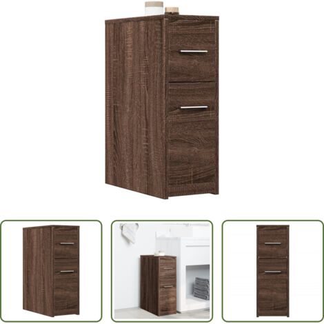 Armario estrecho -  Armario de baño estrecho con ruedas madera marrón roble