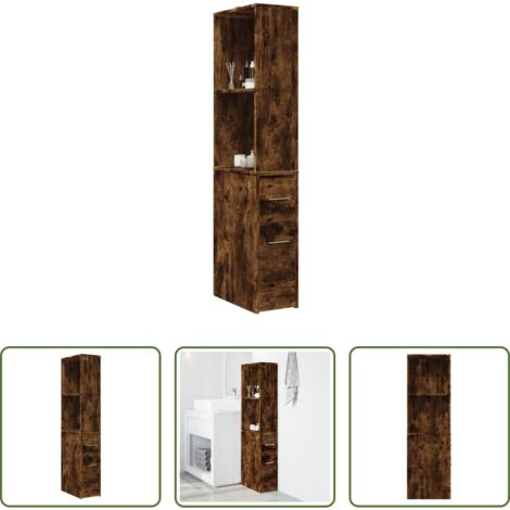 Armario estrecho -  Armario de baño estrecho con ruedas madera roble ahumado