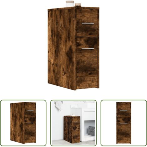 Armario estrecho -  Armario de baño estrecho con ruedas madera roble ahumado