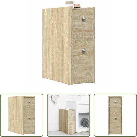 Armario estrecho -  Armario de baño estrecho con ruedas madera roble Sonoma