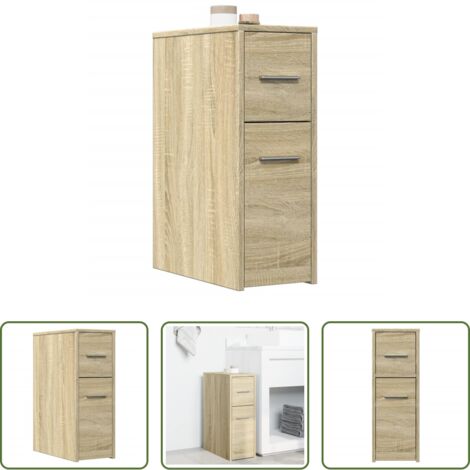 Armario estrecho -  Armario de baño estrecho con ruedas madera roble Sonoma