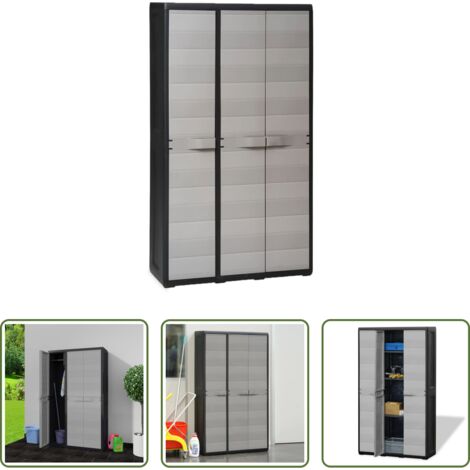 Armario exterior -  Armario de jardín con 4 estantes negro y gris