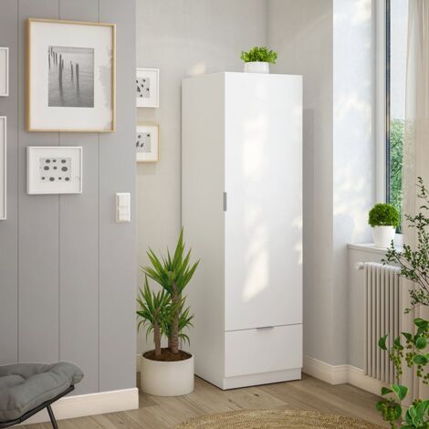 Armario Grande, Perchero Habitación, 51x170h cm Blanco