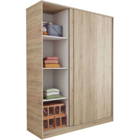 Armario Grande Tibet con 3 Puertas Correderas Roble Cambrian, Blanco Mate o Roble y Blanco 150x200cm